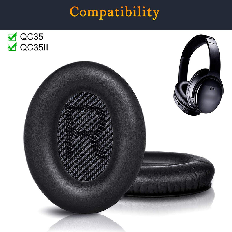  [AUSTRALIA] - SoloWIT Replacement Earpads Cushions for Bose QuietComfort 35 (QC35) & Quiet Comfort 35 II (QC35 ii) Headphones, Ear Pads with Softer Leather, Noise Isolation Foam, Added Thickness (Black) Black