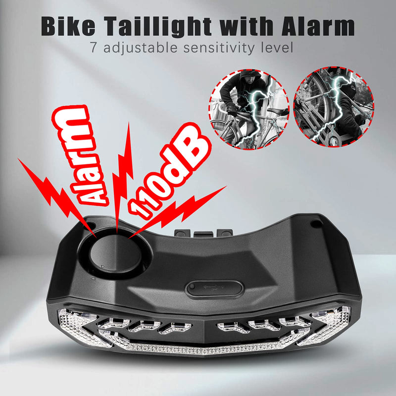  [AUSTRALIA] - WSDCAM Bike Alarm & Smart Bike Turn Signals Alarm Set, Bike Alarm Horn with Remote, Auto ON/Off Rechargeable Waterproof Bike Horn Alarm Rear Bike Brake Light Turn Signals Bicycle Tail Light