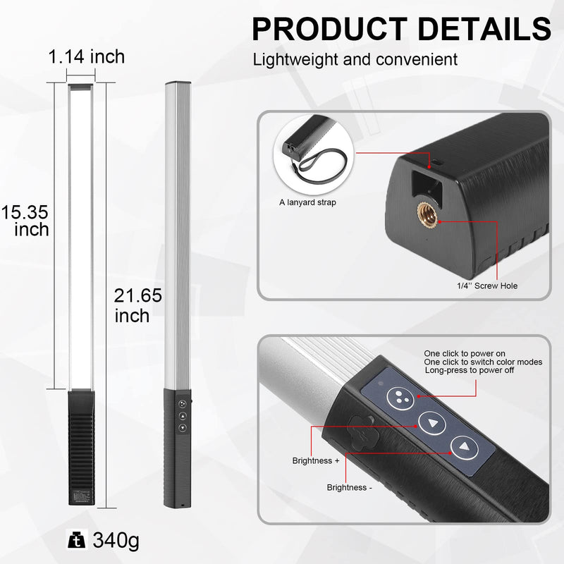  [AUSTRALIA] - Portable LED Photography Light Wand, LUXCEO Handheld LED Video Light 1000 Lumens CRI 95+ USB Rechargeable with Remote Control, Carry Bag, Adjustable Color Temperature 3000K-6000K and 36 Colors