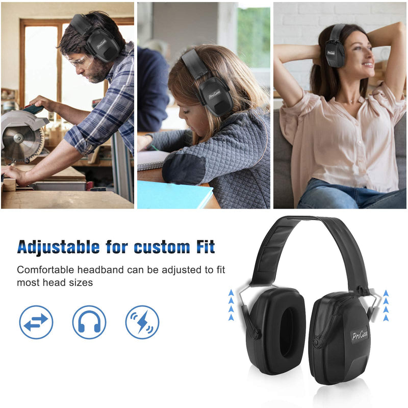  [AUSTRALIA] - ProCase Safety Ear Muffs Ear Hearing Protection, NRR 28dB Noise Reduction Protection for Mowing Snowblowing Ranch Shooting Construction Manufacturing Woodwork -Black