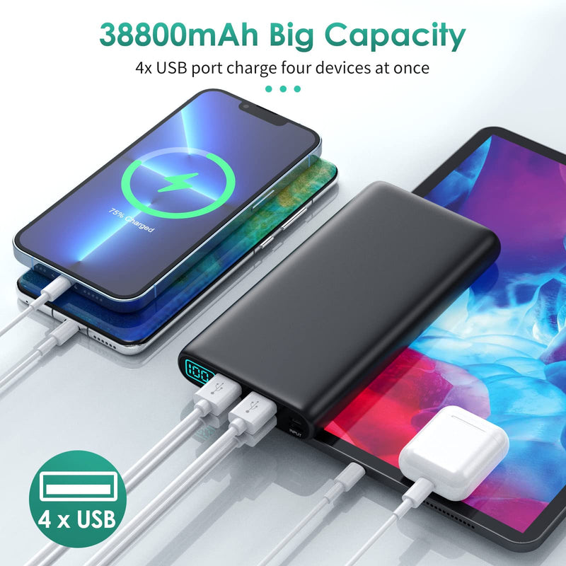  [AUSTRALIA] - Portable Charger 38800mAh,LCD Display Power Bank,4 USB Outputs Battery Pack Backup, Dual Input USB-C Phone Charging Compatible with iPhone 13 Pro Max/13 Mini/12,Android Samsung Galaxy/Pixel/Nexus/iPad Black