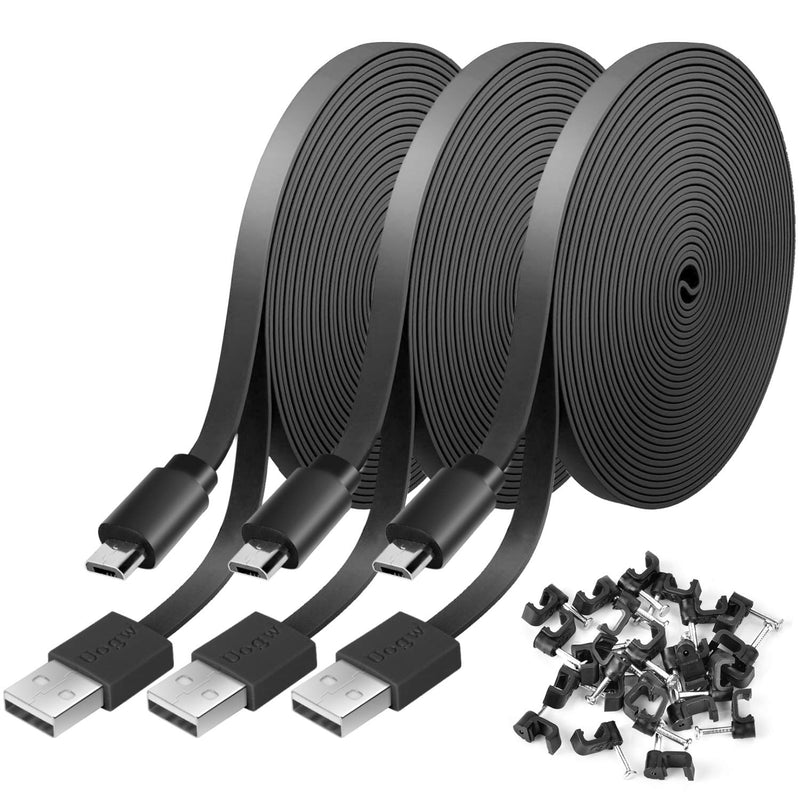  [AUSTRALIA] - 3 Pack 10FT Power Extension Cable for WyzeCam, WyzeCam Pan, KasaCam Indoor, NestCam Indoor, Blink,Cloud Cam, USB to Micro USB Durable Charging and Data Sync Cord for Security Camera (Black) Black