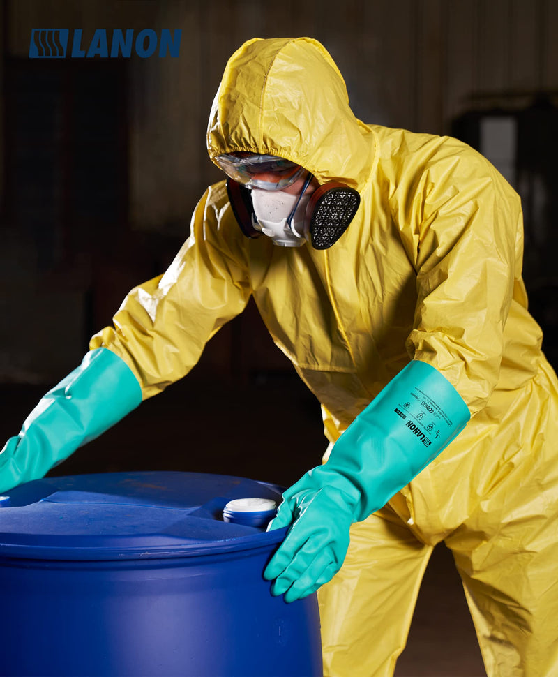  [AUSTRALIA] - LANON Nitrile Chemical Resistant Gloves, Reusable Heavy Duty Safety Work Gloves, Acid, Alkali and Oil Protection, 18" Length, Non-Slip, Large Large (Pack of 1)