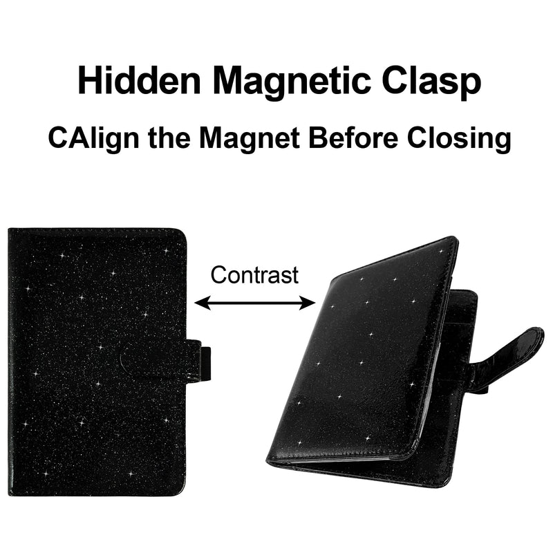  [AUSTRALIA] - Server Book for Waitress - Leather Waiter Book Organizer with Zipper Pocket, Bling Waitress Money Wallet and Pen Holder, Guest Check Presenter with Magnetic Closure, Restaurant Waitstaff Organizer, Glitter Black