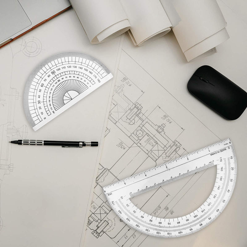 Pack of 4, Plastic Protractors, DaKuan Math Protractors 180 Degrees, 4 Inch & 6 Inch, Clear - LeoForward Australia
