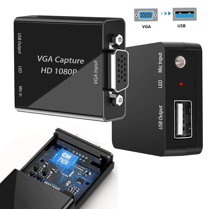  [AUSTRALIA] - VGA Capture Card, VGA to USB Capture Device with Mic Input Support HD 720P Video for Gaming, Streaming, Teaching, Video Conference, Live Broadcasting