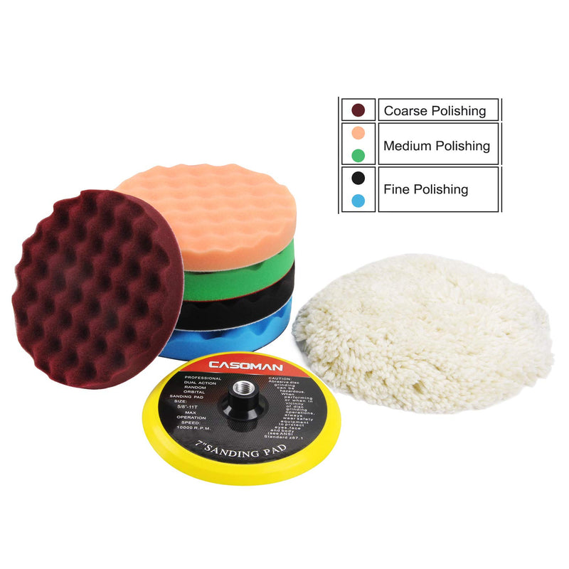  [AUSTRALIA] - CASOMAN 7-Inch Buffing and Polishing Pad Kit, 7 Pieces 7" Polishing Sponge, Waxing Buffing Pad Kit