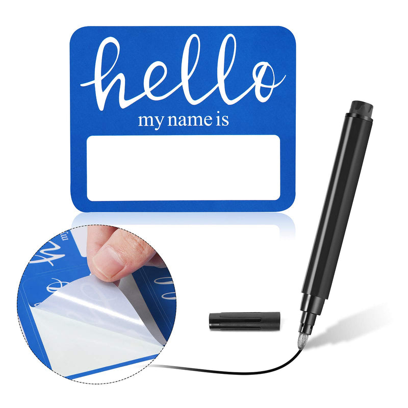 120 Pieces Hello Name Tags with Black Marker Pen, Hello My Name is Stickers Newborn Baby Name Sticker Labels for School Office Home (Blue) Blue - LeoForward Australia