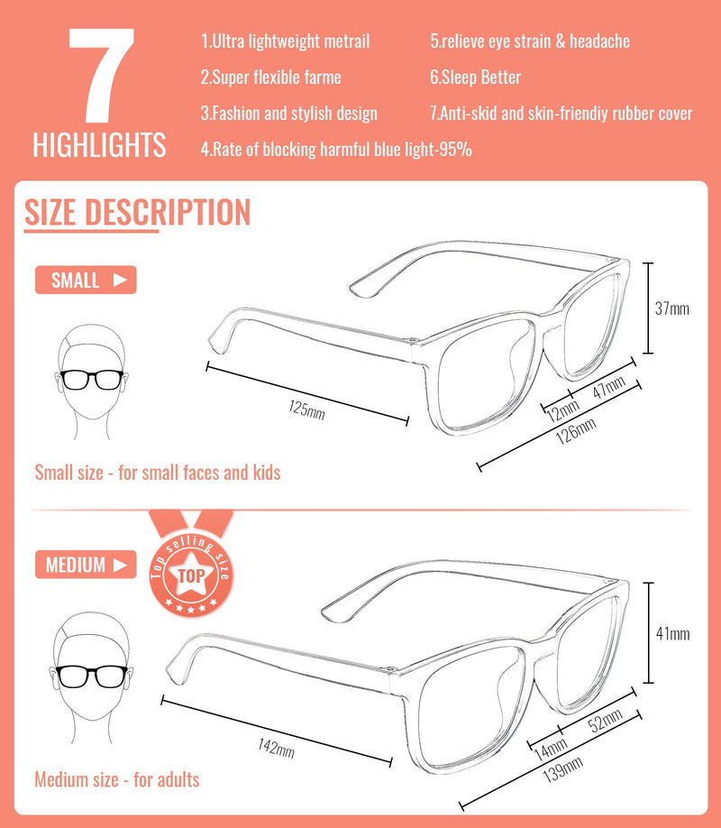  [AUSTRALIA] - MIGSIR 5 Pack Blue Light Blocking Glasses, Fashion Computer Glasses for Women/men, Anti Glare, UV400, Eye Strain Small (Small face & Kids) C3 5 Pairs Mix