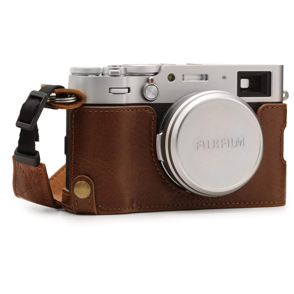  [AUSTRALIA] - MegaGear Ever Ready Genuine Leather Camera Half Case Compatible with Fujifilm X100V Brown
