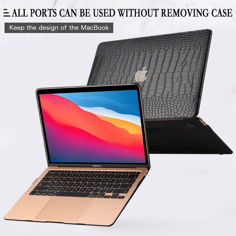  [AUSTRALIA] - iNOTOGG Compatible with MacBook Air 13 Inch Case with Touch ID 2021 2020 2019 2018, Model A2337 M1 A2179 A1932, Classic PU Leather Hard Shell Plastic Case with Keyboard Cover & Screen Protector, Black Air 13.3 A2337 M1 A2179 A1932, 2018-2021