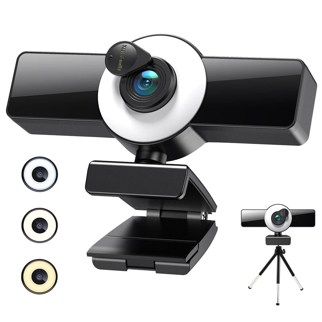  [AUSTRALIA] - 1080P Webcam with Ring Light Autofocus Streaming Webcam Web Camera with Adjustable Brightness Privacy Cover Microphone for PC Desktop Laptop MAC Computer Zoom Skype