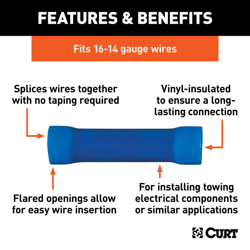  [AUSTRALIA] - CURT 59422 16-14 Gauge Blue Vinyl-Insulated Wire Butt Connectors, 100-Pack