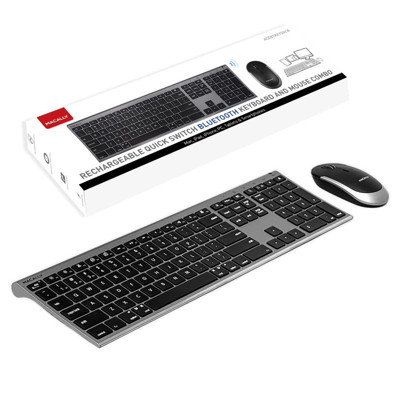  [AUSTRALIA] - Macally Premium Bluetooth Keyboard and Mouse for Mac - Multi Device - Rechargeable Mac Wireless Keyboard and Mouse Combo (110 Keys) - Slim Bluetooth Keyboard Mouse for MacBook and iMac - Space Gray