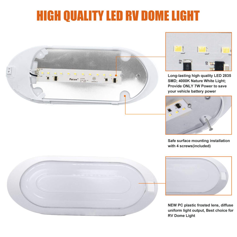  [AUSTRALIA] - Facon Classic Style LED Bright Pancake Light Surface Mount Spotlight Fixtures 12 Volt Interior Ceiling Dome Light with On/Off Switch for RV Motorhomes Camper Caravan Trailer Boat (Pack of 2, White) Pack of 2 4000K Cool White, White Trim