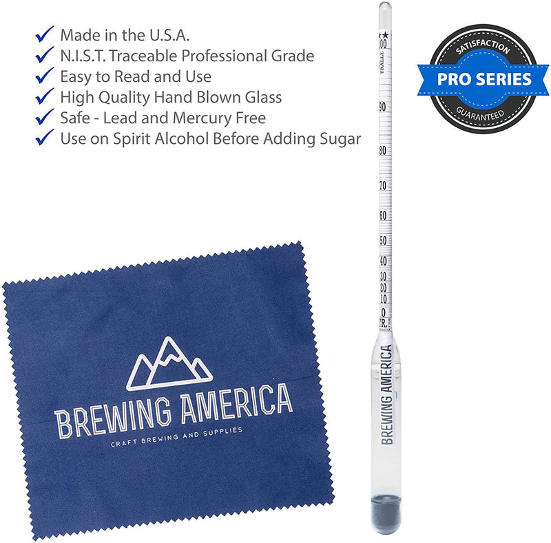 Hydrometer Alcohol Meter Test Kit: Distilled Alcohol American-Made 0-200 Proof Pro Series Traceable Alcoholmeter Tester Set with Glass Jar for Proofing Distilled Spirits - Made in America - LeoForward Australia