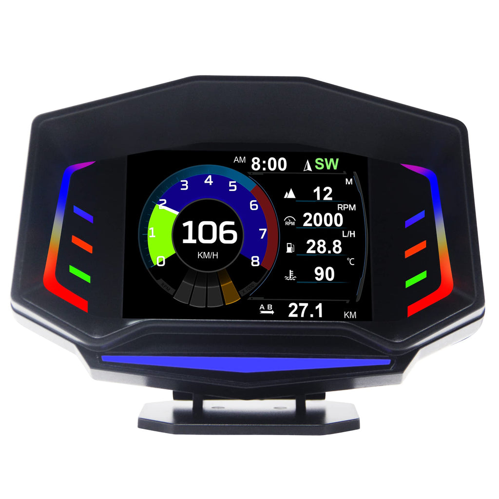  [AUSTRALIA] - Fastsun AP-8 Car Head Up Display Car Universal Dual System OBD2 Mode GPS Mode Slope Meter HUD, Multi-Function Smart Gauge with RGB Ambient Light, Speed, Engine RPM, OverSpeed Warning for All Vehicle