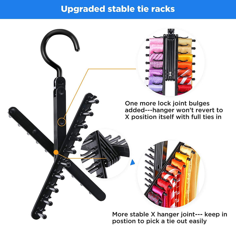  [AUSTRALIA] - IPOW Upgraded 2 PCS See Everything Cross X 20 Tie Rack Holder,Rotate to Open/Close Tie and Belt Hanger With Non-Slip Clips,360 Degree Swivel Space Saving Organizer