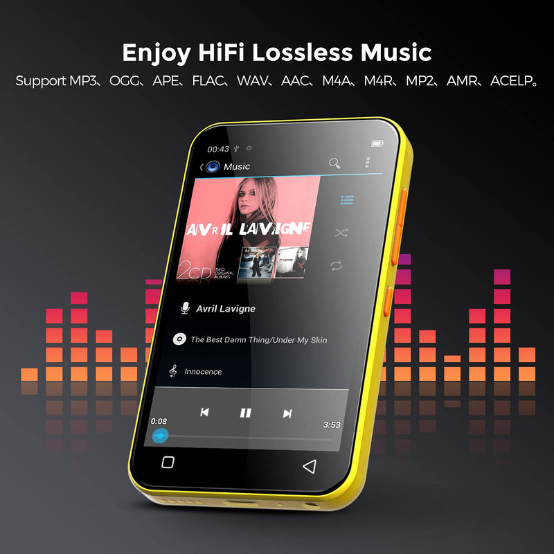  [AUSTRALIA] - TIMMKOO MP3 Player with Bluetooth, 4.0" Full TouchScreen Mp4 Mp3 Player with Speaker, Portable HiFi Sound Mp3 Music Player with Bluetooth, Voice Recorder, E-book, Supports up to 512GB TF Card (Yellow) Yellow