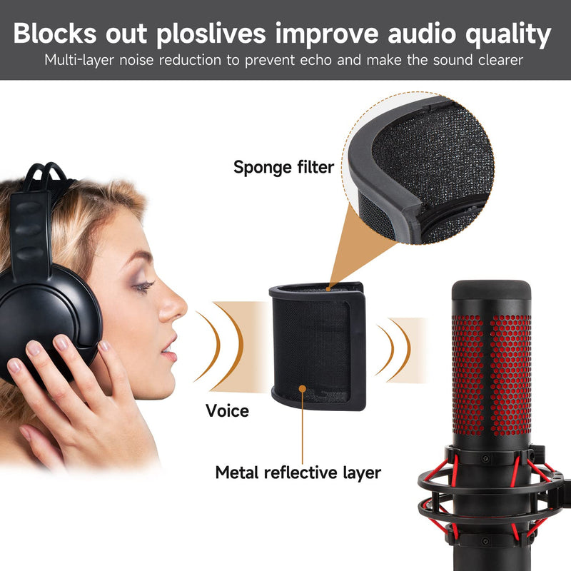  [AUSTRALIA] - WIBOND Mic Pop Filter Compatible with HyperX QuadCast S Mic- Metal Mesh Pop Filter shield Microphone Windscreen Foam Cover Mic Shield Mask