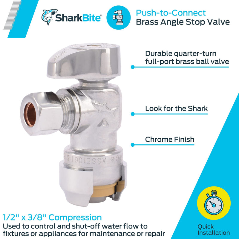  [AUSTRALIA] - SharkBite 23036-0000LF Compression Angle Stop Valve, 1/2 Inch x 3/8 Inch Push-to-Connect, PEX, Copper, CPVC, PE-RT