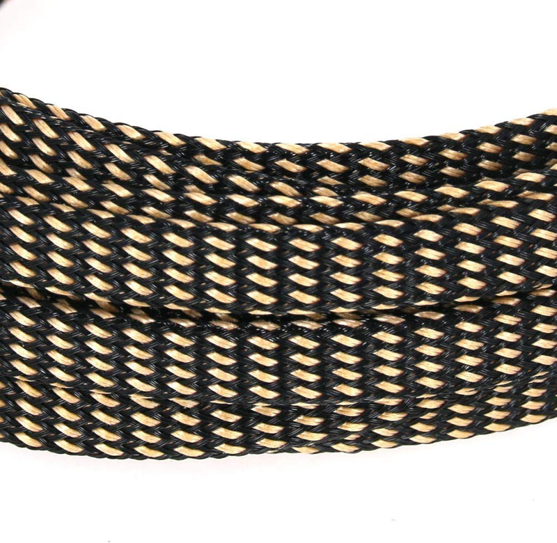  [AUSTRALIA] - Bettomshin 1Pcs 16.4Ft Expandable Braid Sleeving, Width 8mm Protector Wire Flexible Cable Mesh Sleeve Black and Gold for Television Audio Computer