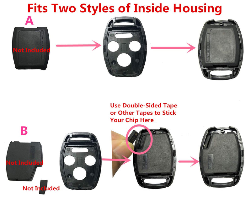  [AUSTRALIA] - Horande Keyless Entry Key Fob Case Shell fit for Honda 2003-2009 Accord 2005-2010 CR-V Pilot Ridgeline Civic Remote Control Key Fob 4 Buttons Replacement Cover Blank (Pack 2) Black Pack 2