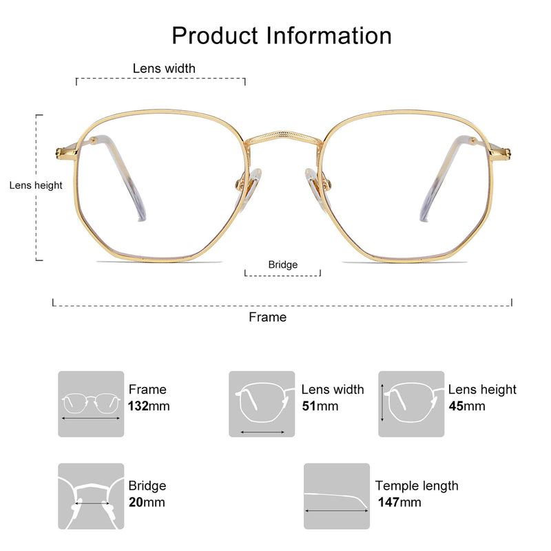 SOJOS Small Blue Light Blocking Glasses Hexagonal Eyeglasses Frame Anti Blue Ray Glasses One and Only SJ5036 0c1 Gold Frame Anti-Blue Light Lens - LeoForward Australia