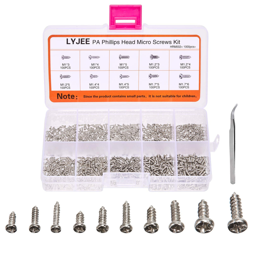  [AUSTRALIA] - 1000Pcs Mini Screw kit M1 M1.2 M1.4 M1.7 Phillips pan Head Micro Screws Self-Tapping Electronic Small Metric Screw PA Nickel-Plated Silver