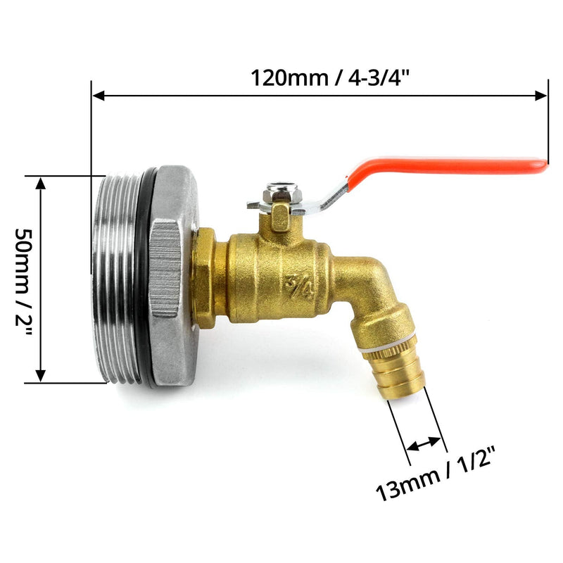  [AUSTRALIA] - QWORK 2" Drum Faucet Brass Barrel Faucet with EPDM Gasket for 55 Gallon Drum, 2Pack 45 degree; Outlet ID 5/8" 2 Pack
