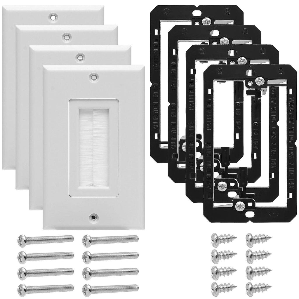  [AUSTRALIA] - 4 Pack Brush Wall Plate with Single Gang Low Voltage Mounting Bracket, Wall Plate Cable Pass Through Insert for Speaker Wire, Coaxial Cable, HDMI/HDTV Cable, Network/Phone Cable, Whit