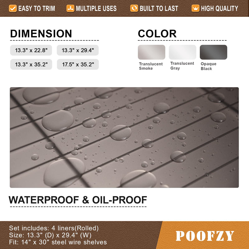  [AUSTRALIA] - Poofzy Shelf Liners for Wire Shelving, 14 x 30 Inch Shelf Liner for Kitchen Cabinets Non-Adhesive (Rolled 4PK, Grey) 29.4" x 13.3"(Pack of 4) Gray