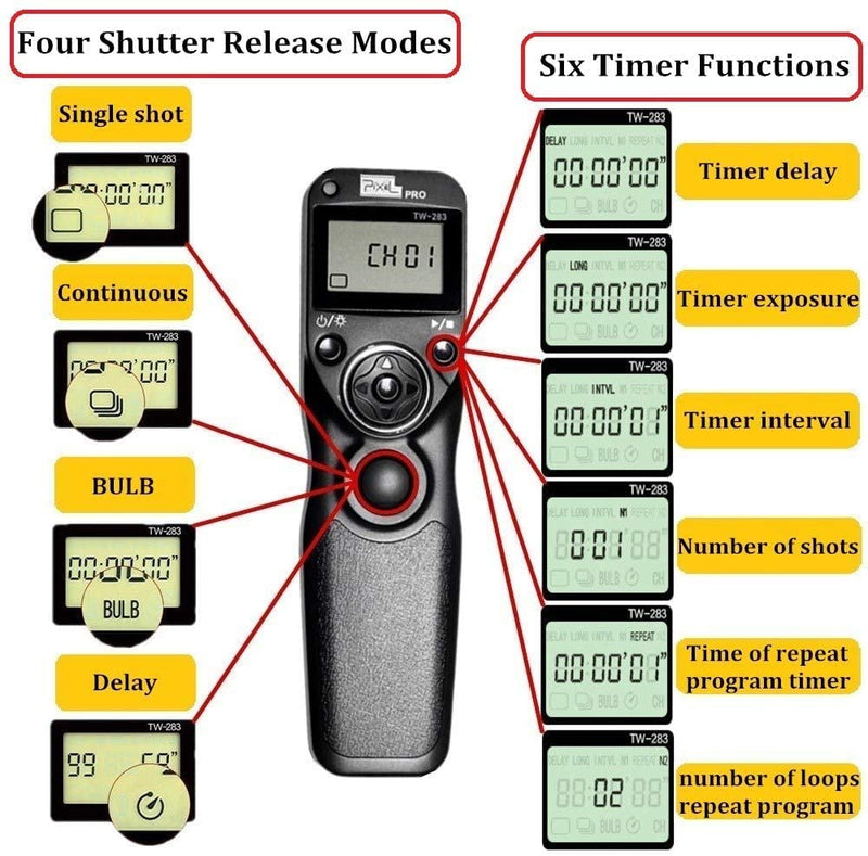  [AUSTRALIA] - Pixel Timer TW-283 DC2 Wireless Shutter Release Remote Control Compatible with Nikon Z7, Z7 II, Z6, Z6 II, Z5, D750, D780, D7500, D7200, D7100, D5600, D5500, D5300, D5200, D5100, D5000, P7700, P7800 283 DC2 for Nikon