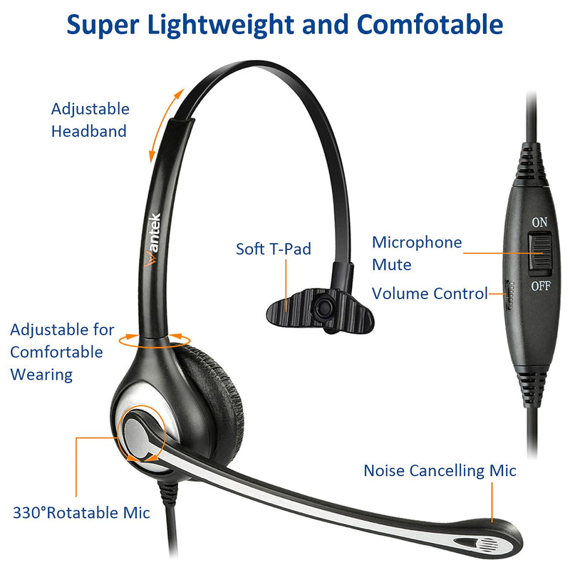  [AUSTRALIA] - Phone Headset 2.5mm with Microphone Noise Cancelling & Volume Controls, Telephone Headphone Compatible with Panasonic Dect 6.0 Phones, Comfort-Fit Telephone Headset for AT&T Vtech Cordless Phones Black