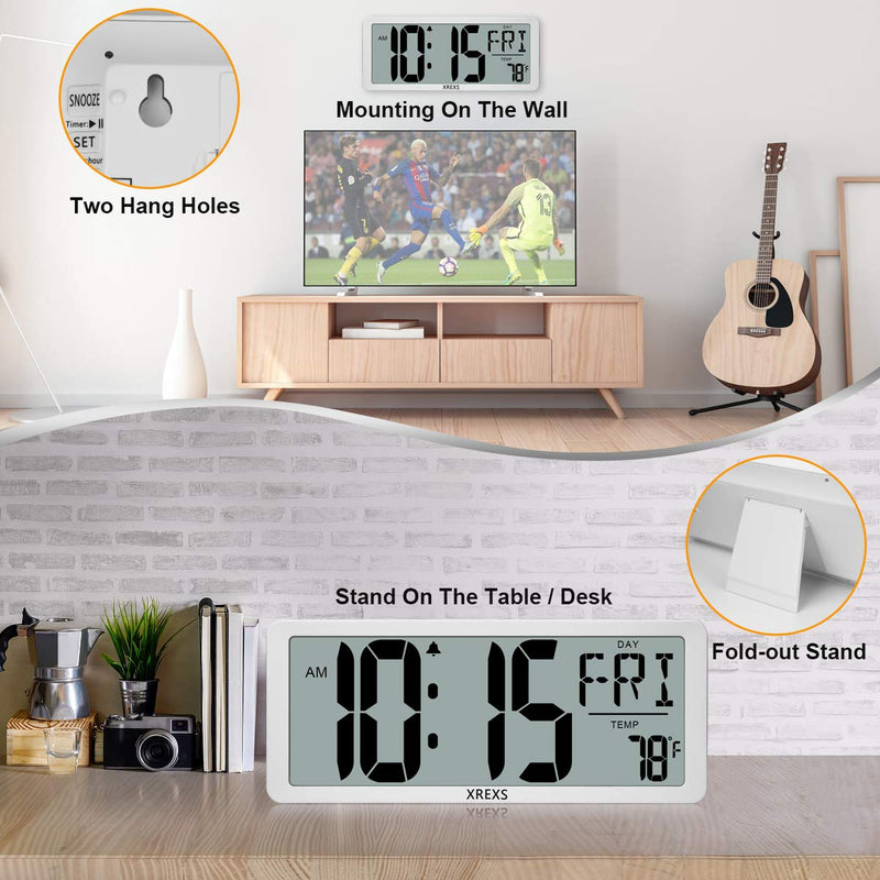  [AUSTRALIA] - XREXS Large Digital Wall Clock, Electronic Alarm Clocks for Bedroom Home Decor, Count Up & Down Timer, 14.17 Inch Large LCD Screen with Time/Calendar/Temperature Display (Batteries Included)