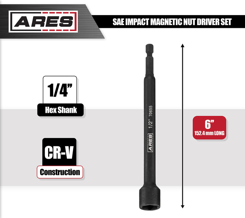  [AUSTRALIA] - ARES 70655-1/2-Inch Magnetic Impact Nut Driver - Impact Grade Nut Setter with Industrial Strength Magnet 1/2" Magnetic Impact Nut Driver