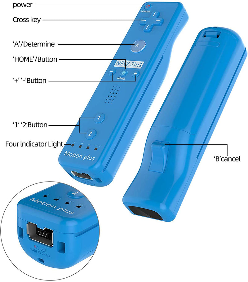  [AUSTRALIA] - Wii Wireless Remote Motion Controller, Built-in Motion Plus Controller Remoto e Nunchuck con Custodia in Silicone per Wii (Blue) Blue