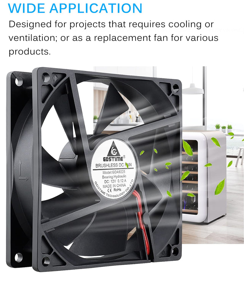  [AUSTRALIA] - GDSTIME 92mm x 92mm x 25mm 90mm 3.6 Inches 12v Brushless Dc Cooling Fan 2 Pin Sleeve Bearing