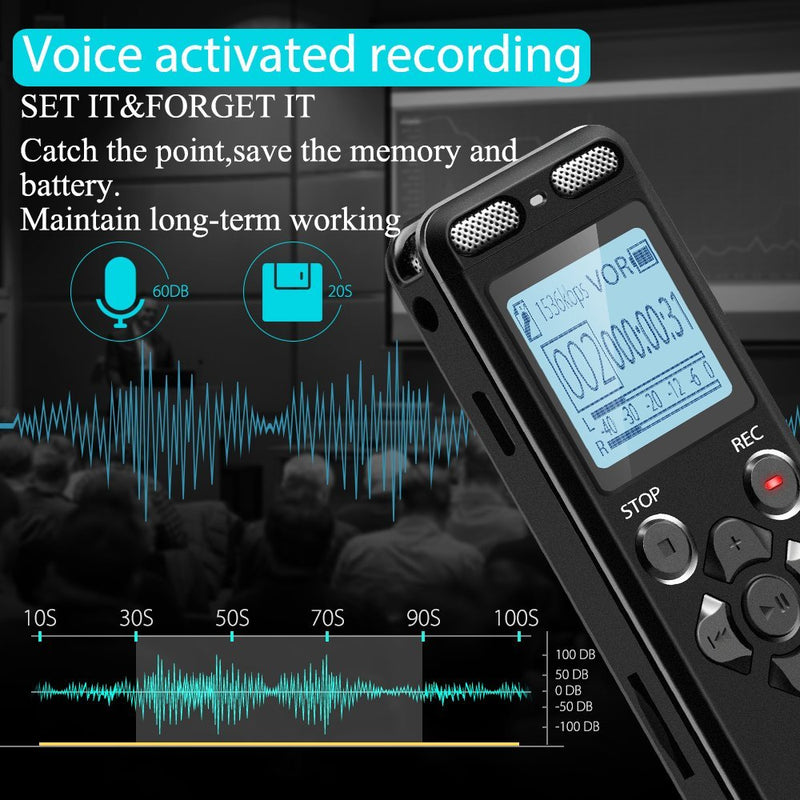  [AUSTRALIA] - 16GB Digital Voice Activated Recorder for Lectures - aiworth 1160 Hours Sound Audio Recorder Dictaphone Voice Activated Recorder Recording Device with Playback,MP3 Player,Password,Variable Speed