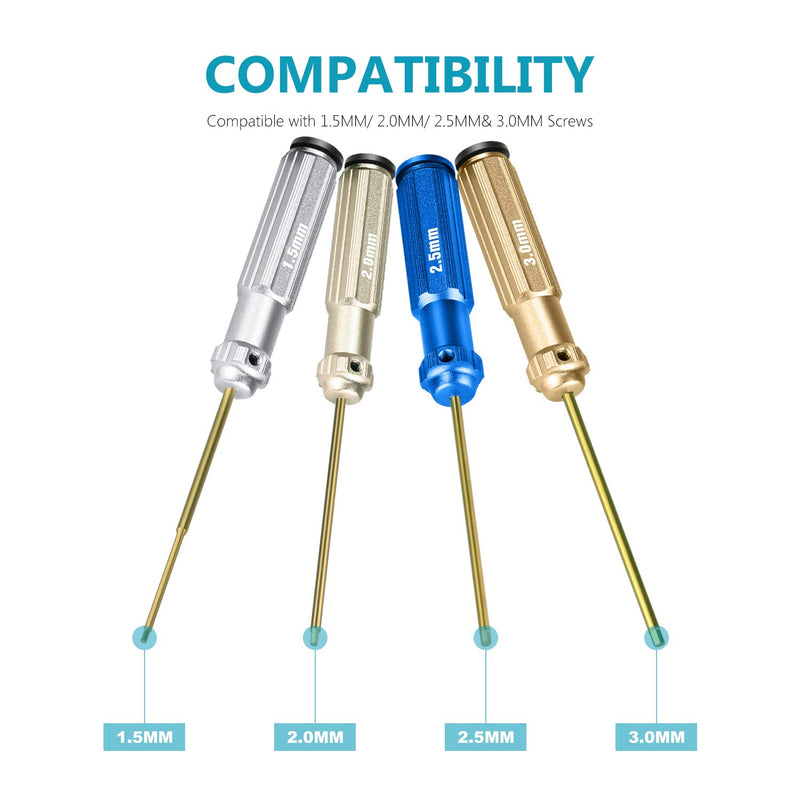  [AUSTRALIA] - Neewer - Set of 4 Hexagonal Screwdrivers Made of Titanium Nitride with Coloured Handles.Compatible with 1.5, 2, 2.5 and 3mm Screws. multicoloured