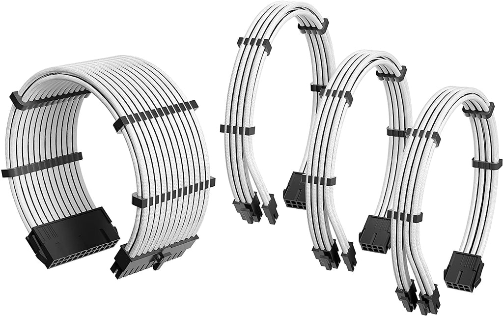  [AUSTRALIA] - Antec Power Supply Sleeved Cable /24pin ATX /4+4pin EPS /6+2pin PCI-E PSU Extension Cable Kit 30cm Length with Combs, White(11.8inch/30cm) 11.8 inch (4 Packs) 4 Packs White