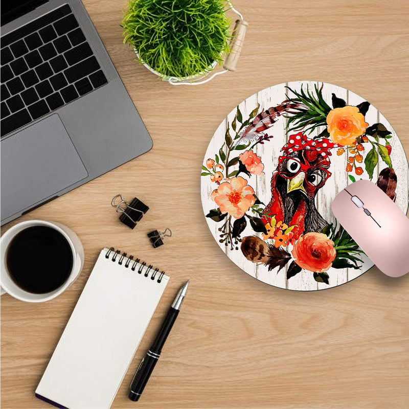 Round Mouse Pad,Funny Rooster and Wreath Non-Slip Rubber Circular Mouse Pads Customized Designed for Home and Office,7.9 x 7.9inch Funny Rooster and Wreath 20*20cm - LeoForward Australia