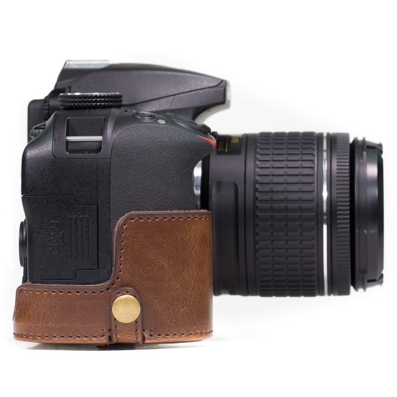  [AUSTRALIA] - MegaGear Ever Ready Leather Camera Case Compatible with Nikon D3400 Dark Brown