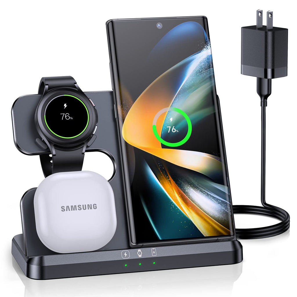  [AUSTRALIA] - ZUBARR Wireless Charging Station for Samsung 3 in 1 Wireless Charger for Galaxy Z Flip 4/3 Z Fold 4 S22 S21 S20 Note20 Compatible with Samsung Watch Charger for Galaxy Watch 5/4/3, Galaxy Buds, Black