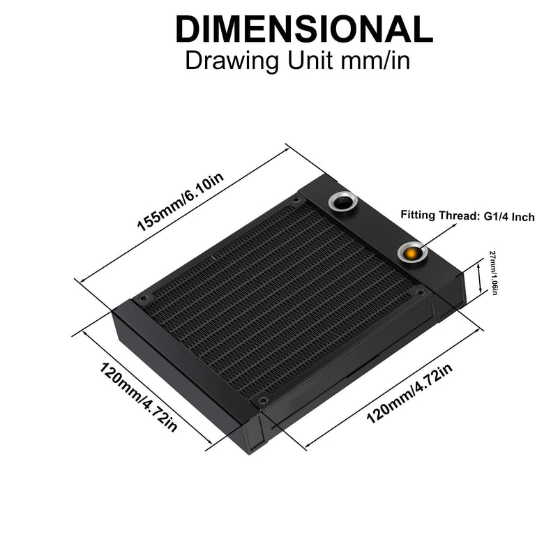  [AUSTRALIA] - Clyxgs Water Cooling Radiator, G1/4 Thread Heat Row Radiator 12 Pipe Aluminum Heat Exchanger Radiator for PC CPU Computer Water Cool System DC12V 120mm