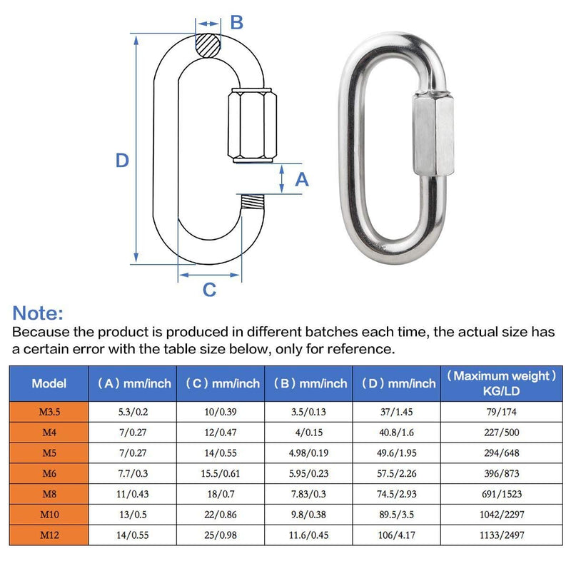  [AUSTRALIA] - IEBUOBO Quick Link Stainless Steel Quick Link Chain D Shape Locking Quick Chain for Carabiner, Hammock, Camping and Outdoor Equipment (3/16 inch(15Packs)) 3/16 inch(15Packs)