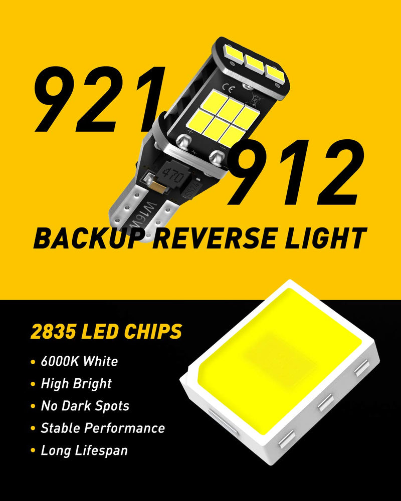 AUXITO 912 921 LED Backup Light Bulbs High Power 2835 15-SMD Chipsets Error Free T15 906 W16W for Back Up Lights Reverse Lights, 6000K White (Upgraded, Pack of 2) - LeoForward Australia