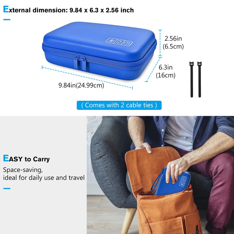  [AUSTRALIA] - ProCase Hard Travel Electronic Organizer Case for MacBook Power Adapter Chargers Cables Power Bank Apple Magic Mouse Apple Pencil USB Flash Disk SD Card Small Portable Accessories Bag -Blue Blue