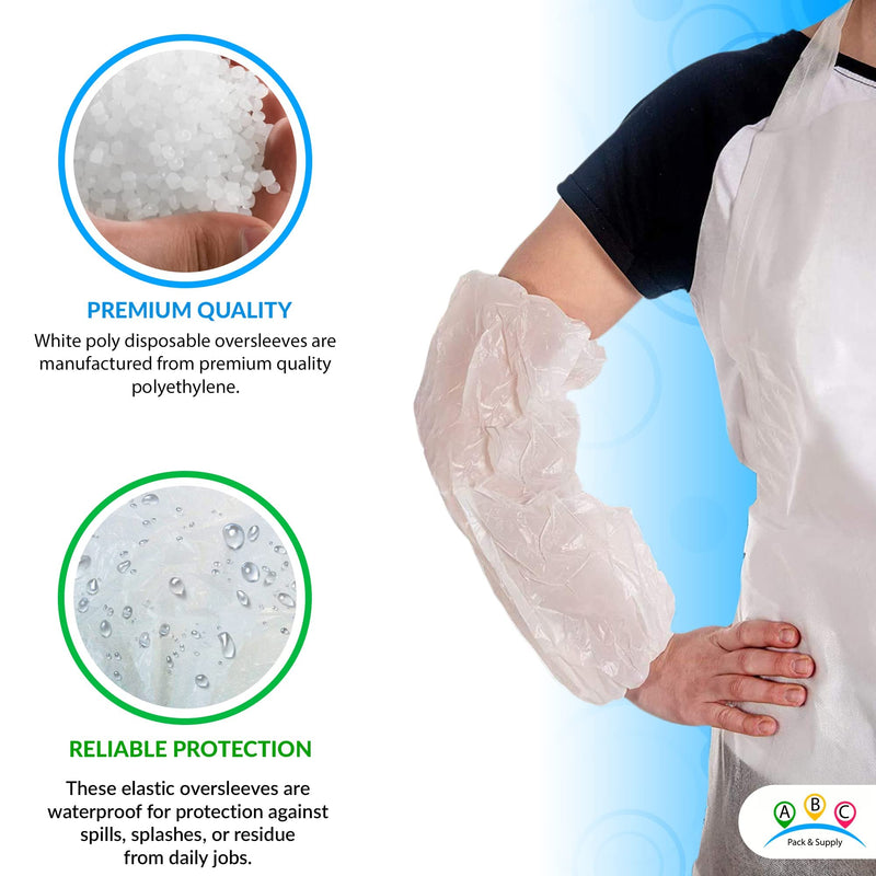  [AUSTRALIA] - Oversleeves 18" Arm Sleeves PE Disposable Covers 2 Mil Polyethylene Plastic Protector with Elastic Ends Oilproof Protection 100 Pack White