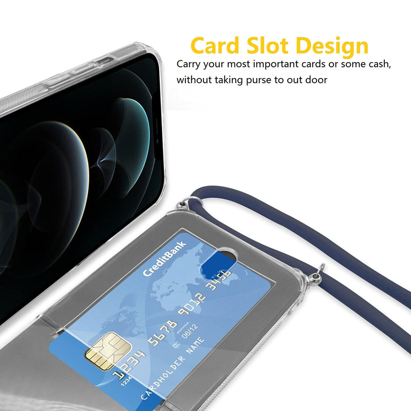Fsoole Clear Crossbody Wallet Case Women with Credit Card Holder Slot (for iPhone 12 Pro Max) - Dark Blue Lanyard - LeoForward Australia